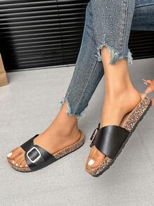 女士平底凉鞋 波西米亚风优雅休闲一脚蹬沙滩拖鞋 适合室内外穿着 - 黑色 - 查看 1