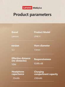 Lenovo LP40 II Bluetooth Earphone Protective Case Set, In-Ear Style Sports Earbuds With Heavy Bass, HD Call, Microphone, Low Latency, Music/Gaming, Long Battery Life, Compact And Portable Wireless Headphones - LP40 II米色+套裝 - 查看 9