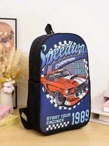 طقم جديد للعودة إلى المدرسة مكون من 3 قطع: حقيبة ظهر، حقيبة كروس بودي، وحافظة أقلام بطباعة كرتونية على النايلون. سريعة الجفاف، قابلة للطي، وذات وظائف متعددة. تصميم جميل وعصري، مثالي للمدرسة، السفر، الأنشطة الخارجية، والهدايا الاحتفالية - سيارة زرقاء - مشاهدة 4