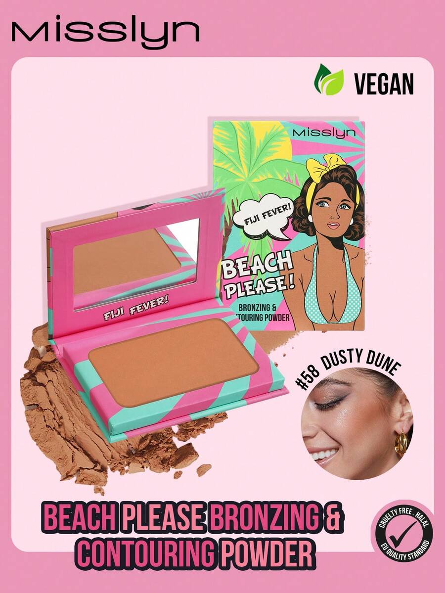 Misslyn Beach Please! Bronze Contouring Powder, Matte Bronze Powder, High Color Payoff, Fine And Smooth Texture, With Mirror, Face Contouring Bronze Powder, Long-Lasting Makeup Effect, Lightweight And Breathable, Smooth And Blendable - #58 Dusty Dune - 查看 1