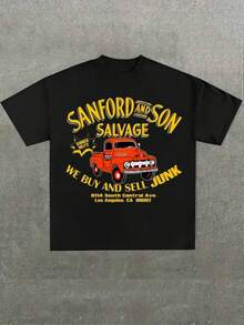 Boys & Teens' Casual Graphic Print Round Neck Short Sleeve T-Shirt, Summer Top - 黑色 - 查看 1