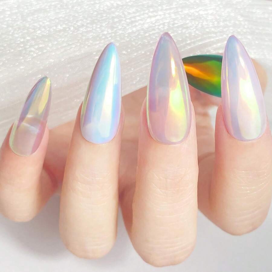 Unicorn Chrome Nail Powder, Aurora Unichrome Mermaid Aurora Nail Powder Pigment Pearlescent Nail Art Glitter Decoration For Home DIY Nail Salon Manicure - Butterfly Elves,7118443 - 軍綠色 - 查看 1