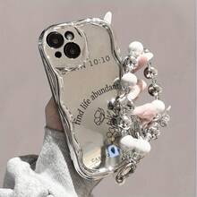 Funda para teléfono (1 unidad) con diseño ondulado electrochapado y colgante de perla. Funda protectora antigolpes de cobertura total. Accesorio de moda compatible con phone 11, 12, 13, 14, 15, 16 Pro y Pro Plus. Diseño elegante para nuevos modelos. - Colores mixtos 3 - Ver 2