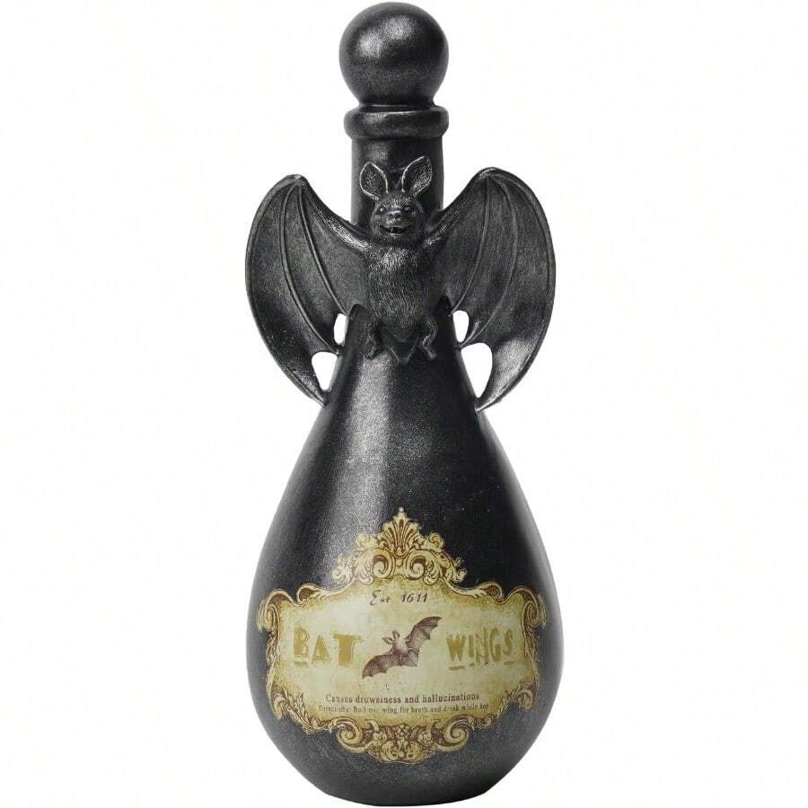 Halloween Home Decor Resin Bat Potion Bottles For Indoor Use Spooky Décor 4.25 X 4.25 X 9.5 Inches - 黑色 - 查看 1