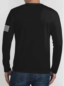 maglietta a maniche lunghe da uomo con stampa geometrica 3D, stile casual con collo a giro, in blend di poliestere, lavabile in lavatrice, perfetta per la primavera/autunno