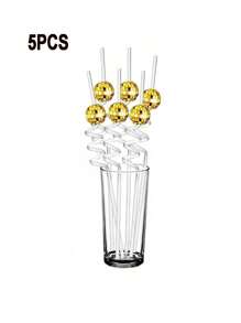 3/5/6/10PCS Disco Ball Decor Straws, Reusable Plastic Disco Ball Straws, Mirror Ball Straws, Black Plastic Straws, Reflective Spiral Straws, 70s Disco Party Decorations, Party Favors, Suitable For Disco Party, Birthday Party, Wedding, Kitchen, Christmas Decoration, 1PC