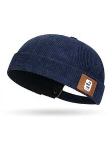Casquette sans bord avec patch en velours côtelé, chapeau plat de style rétro moto, casquette dôme unisexe style hipster pour le printemps et l'automne - A - Voir 12