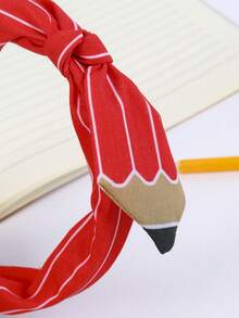 2 件套开学季发夹和头带套装，带黄色/红色/海军蓝铅笔蝴蝶结设计，适合女孩，带手工绑带装饰，适合学生的礼物，开学第一天的发饰