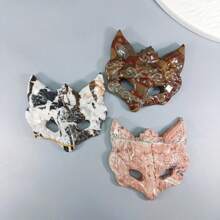 1pc Natural Crystal Fox Mask Carving Ornament, Polished And Carved From Raw Stone, Crystal Craftwork, A Lovely Animal Sculpture Decorative Ornament, Creative Home Decor Ornament And A Unique Holiday Gift.