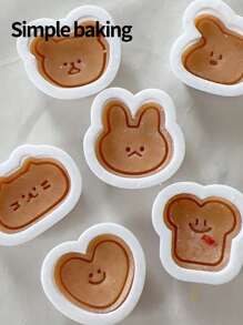 卡通图案饼干模具、可爱动物造型（小猫、小狗、小兔子、熊、心形、吐司）饼干模具、软糖巧克力饼干印章、厨房配件和派对礼物的理想模具、开学季便当用品、甜点模具、厨房糕点制作工具 - 白色 - 查看 8