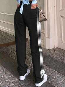 Cross-Border Explosion Hot Girl Ribbon Bow Casual Women's Straight Jeans