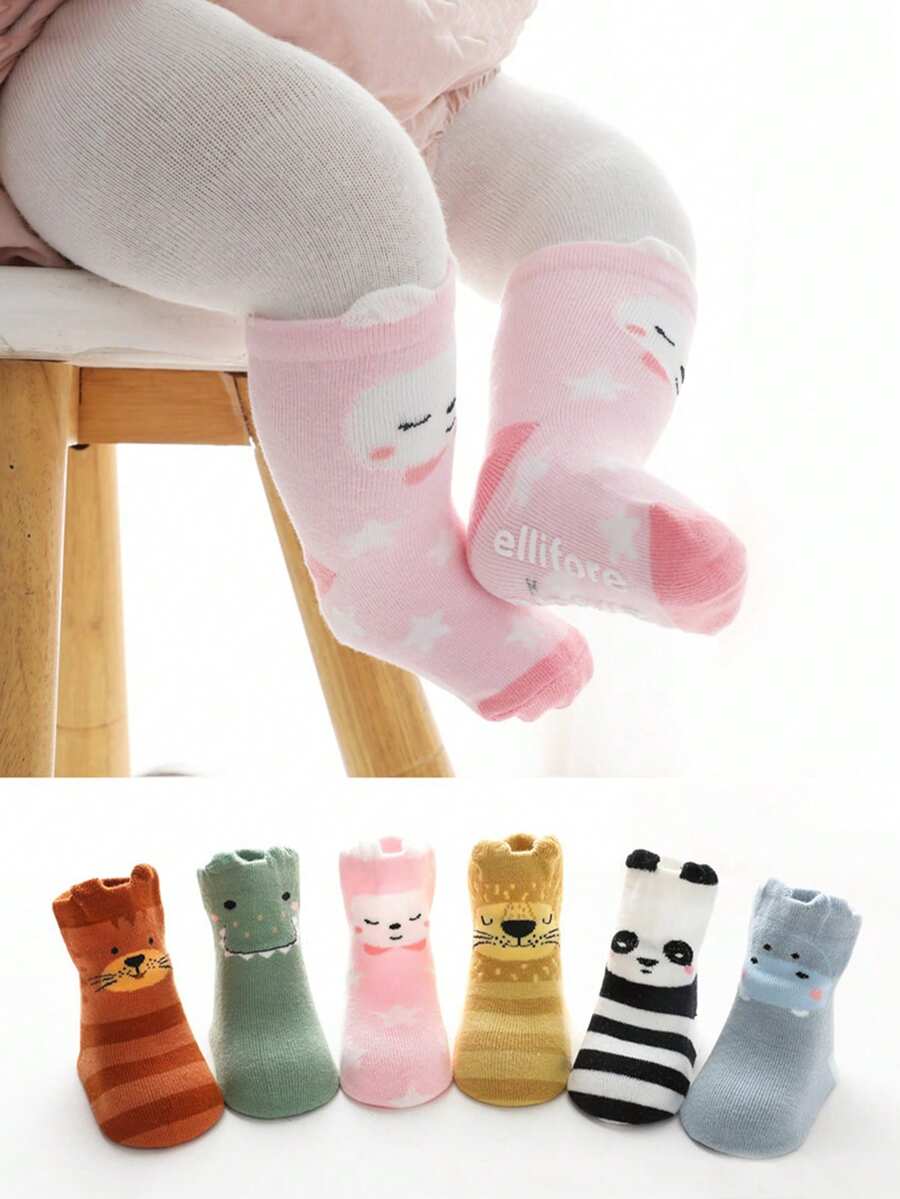 4 双防滑婴儿袜，婴儿船袜，适合男婴和女婴 - 彩色 - 查看 1