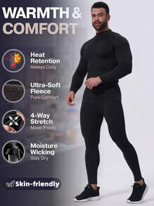 Winter Thermal Underwear Set, Thermal Lined Long Sleeve Base Layer Top And Compression Leggings, Suitable For Gym, Outdoor Sports, Hiking, Hunting, Skiing, Moisture Wicking And Elastic Fitness Clothing Set For Running, Basketball, Cycling