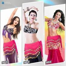Chiffon Belly Dance Hip Scarf With 128 Coins For Yoga Class - Hot Pink - View 3