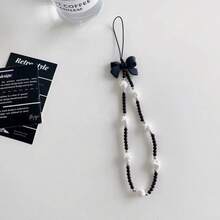 1 pieza Cordón asimétrico para teléfono con perlas falsas, colgante para estuche de teléfono móvil o cámara digital, estilo veraniego