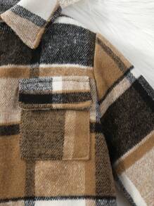 男童优雅法式格纹梭织长袖纽扣衬衫，秋冬款