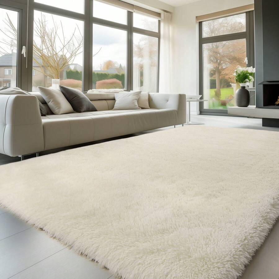 Sour Lemon Deep Pile Carpet Gray Carpet Living Room 120x160 Washable Anti-Slip Extra Large Carpets Bedroom Fluffy Modern Carpets Mat Carpets For Bedroom Room - 奶油白色 - 查看 1