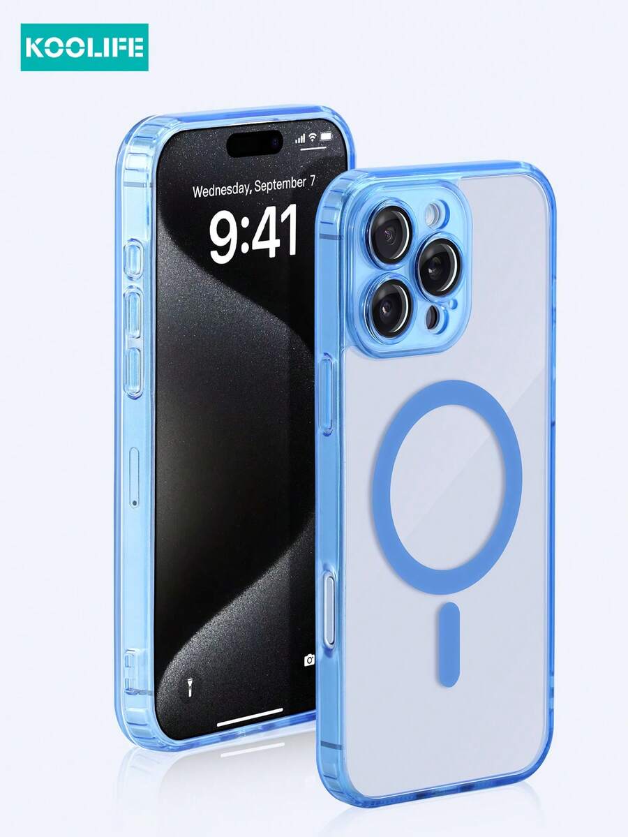 1 pieza Funda protectora magnética inalámbrica de carga completa del Body con película para lente, airbag anti-caída, material de PC+TPU, compatible con Apple 17 Pro Max/17/17 Pro/17 Air/11/12/12 Pro/12 Plus/13/13 Pro/13 Pro Max/14/14 Pro/14 Pro Max/15/15 Plus/15 Pro/15 Pro Max/16/16 Plus/16 Pro/16 Pro Max/16e - azul yuanfeng - Ver 1