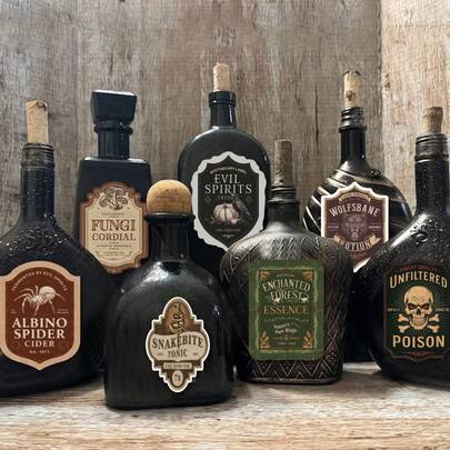 15 件恐怖万圣节酒瓶标签、动物药剂师瓶贴纸、复古恐怖药水瓶标签、万圣节派对装饰，非常适合万圣节派对礼物