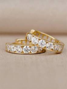 1 Đôi bông tai thời trang đính đá Cubic Zirconia cho bé gái, phụ kiện hàng ngày, trang sức dự tiệc, quà sinh nhật. - Vàng - Xem 3