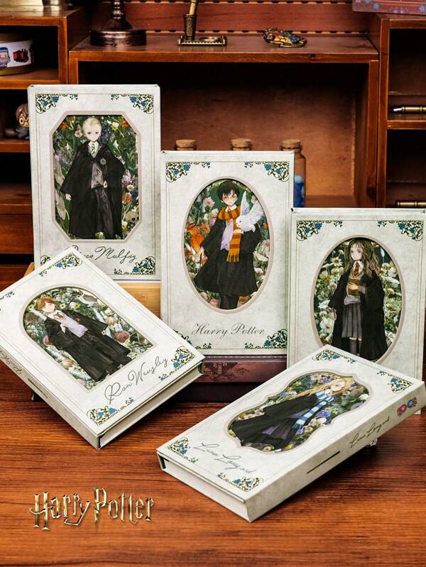 Harry Potter 1 件哈利波特花朵系列笔记本，三折设计，哈利、赫敏、罗恩、卢娜、德拉科，复古日记本，霍格沃茨之家商品，送给学生和粉丝的完美礼物