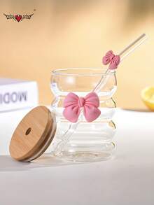 Butterfly Princess Series Glass Straw Cup - Coffee/Milk Tea Straw Cup, With Bowknot Glass Straw - Ideal Gift For Holidays/Birthdays! - Multicolor - View 16