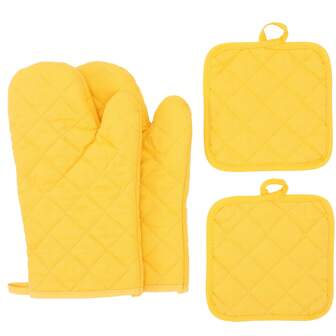 Yellow Oven Mitts And Pot Holders 4 Pcs Set,High Heat Resistant 500 Degree Extra Thicken Long Kitchen Oven Glove For Cooking