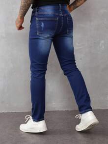 Jeans skinny para hombre en denim azul azul, ajustados y modernos, ideal para estilos casuales - Azul lavado medio - Ver 3