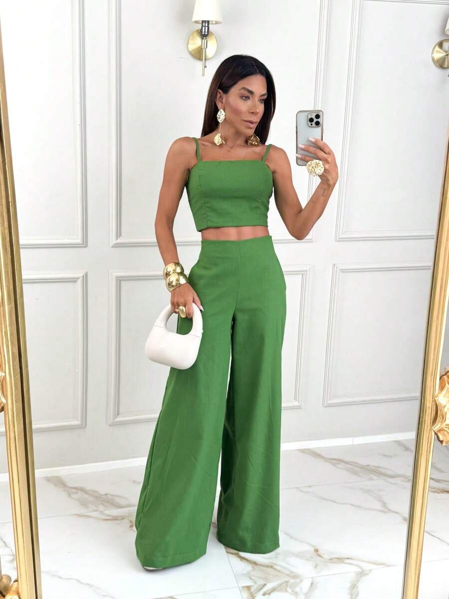 Simple Casual Elegant Pocket Set Women Birthday Party Spring Set - Green - View 1