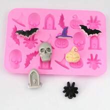 1pc 18-Cavity Silicone Halloween Chocolate Mold, Cake Decorating Mold, Handmade Spider & Bat Epoxy Resin Mold - Multicolor - View 6