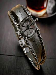 1 pieza Brazalete de joyería punk a la moda, brazalete de aleación con volante de barco trenzado, brazalete para estudiantes y parejas