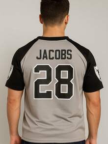 Jersey Hombre Estampado Frente Espalda Deportivo Raider Futbol Americano Camiseta Poliester Cuello V Manga Corta Secado Rapido - Gris - Ver 1