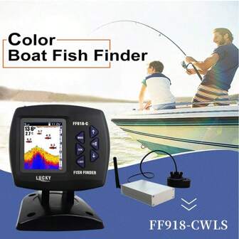 Buscador de peces inalámbrico LUCKY FF918-CWLS - Alcance de control remoto de 980 pies, cobertura de sonar de 45°, accesorio de control remoto para embarcación de pesca