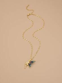 1pc Stainless Steel Fully Rhinestoned Angel Wings Luxury Necklace For Women