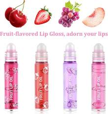 AOOWU 6 Pcs Hydrating Lip Oil Set, Fruit-Flavored Plumping, Long Lasting Glow Balm Care, Transparent Moisturizing No-Sticky Gloss(Peaches, Orange, Avocado, Strawberry, Grape, Cherry), 19.0 Ml - 4 PCS - 查看 3