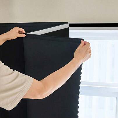 1pc 100% Blackout Window Curtain, Suitable For Bedroom, Self-Adhesive Temporary Curtain Easy To Install, For Kitchen, Windows