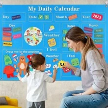 Mój pierwszy kalendarz dla dzieci 40,9 x 29,5 cala – niezbędny w przedszkolu, centrum nauki "Czas w kręgu", tygodniowy kalendarz do nauki dla maluchów, kalendarz do klasy dziecięcej, tablica z filcu do opowiadania historii, prezent dla chłopców i dziewczynek