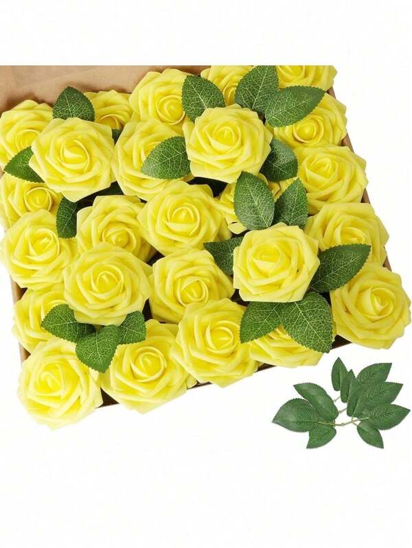 5/25/30pcs Real Looking Fake Roses WithStem For DIY Wedding Bouquets Centerpieces Arrangements Party Baby Shower Home Decorations OPP Bag Packaging (Excluding Box)