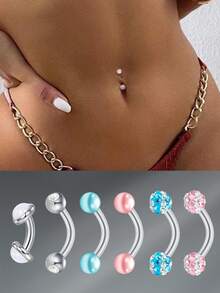 CIZME 4PCS 14G 6-14mm Belly Rings Stainless Steel Belly Button Rings Navel Rings CZ Curved Barbell Body Piercing For Women