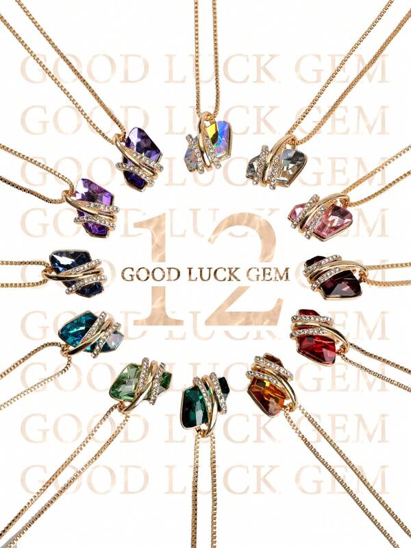 1pc Customized Geometric Birthstone Necklace With Fashionable And Fine Crystal Pendant,Summer Beach Vacation Accessory,Suitable For Daily,Party,Wedding,Holidays.Valentine's Day/Holiday/Start Of School/Birthday Gift For Mom,Valentine,Friend