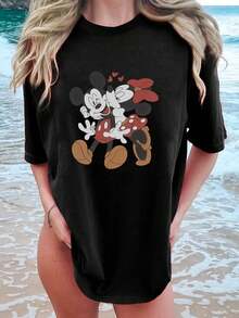 Women's Summer Tops, Cartoon Print Women's Clothes, Short Sleeve Women's Casual T-Shirts, Summer Tops, Shirts, Women's Summer Clothes, Summer Clothes, Graphic T-Shirts For Women, Tops For Women - 黑色 - 查看 6