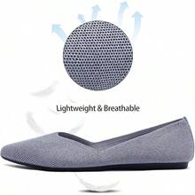 Womens Flat Shoes Classic Pointed Toe Flats Knitted Dress Shoes Soft Comfortable Dressy Flats Women - 6042灰色 - 查看 3