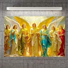 1 幅神圣天使帆布印刷品，无框现代宗教壁画，充满活力的天堂使者装饰，适合客厅和卧室，理想的圣诞节和新年礼物，鼓舞人心的墙壁装饰