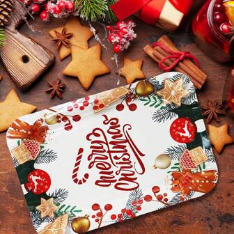 10/20pcs 5 X 7 Inch Rectangular Paper Plates For Christmas Party, Essential Supplies For Christmas Celebrations, Winter Festival Tableware Decor, Vintage Christmas Tree Santa's Cane Rectangle Plates For Winter Holiday Food