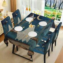 1/4/5/6/7/36件万圣节主题鬼怪印花椅套/椅套套装适用于室内居家餐厅酒店现代日常装饰,派对装饰,婚礼装饰,餐厅装饰,厨房装饰,桌布适用于方桌,弹力椅套可水洗