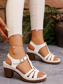 1 双女式厚底扣带凉鞋，百搭平底舒适运动沙滩鞋，适合日常穿着的度假时尚休闲鞋 - 白色 - 查看 5