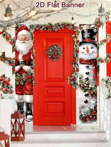 2 pièces/paquet Panneau de porte de Noël style aquarelle 30*180cm Matériau polyester Père Noël Bonhomme de neige Panneau de porte de Noël Couplet Joyeux Noël Décoration de maison 2025 Décoration suspendue de Noël Décoration de porche Panneau Cadeau Bonne Année 2026 Décoration d'hiver des fêtes - Multicolore - Voir 7