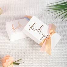10 pièces Boîte de faveur de mariage imprimée "Thank You" avec nœud en ruban de satin coloré. Boîte cadeau en papier élégante avec estampage blanc et or pour douche de mariée, réception de mariage, fête d'anniversaire, cadeaux pour les invités et décorations de table - Boîte rectangulaire - Voir 7