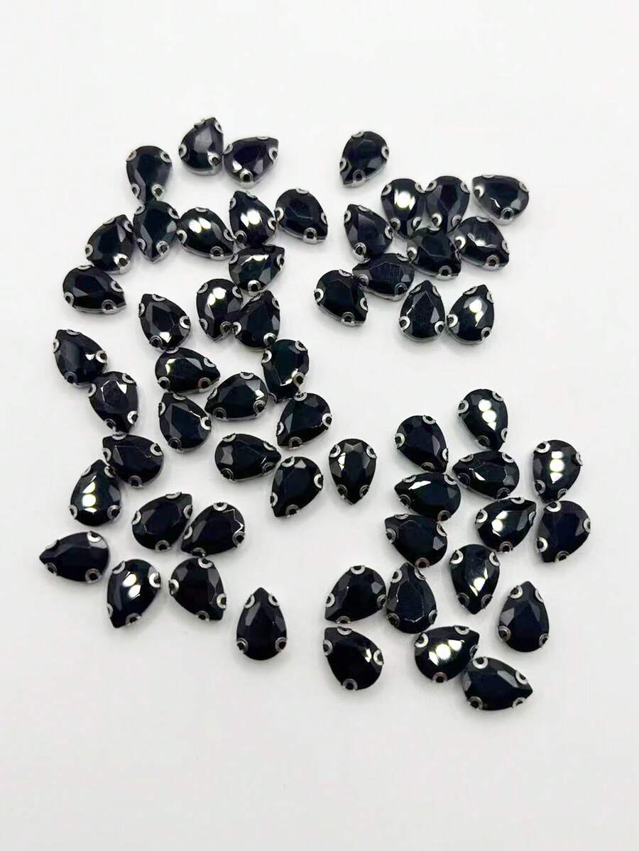 20/100 件 10*14 毫米水滴形手工缝制玻璃珠，不对称形状玻璃爪珠，服装鞋包配饰 - 黑色 - 查看 1