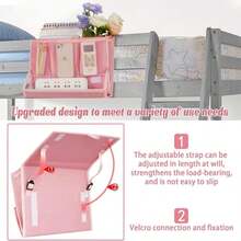 Retyion Bedside Caddy Bedside Storage Organizer Bedside Organizer With Power Strip Holder And 2 Adjustable Straps For Home Bunk Bed Dorm Sofa (Pink) - 粉色 - 查看 4
